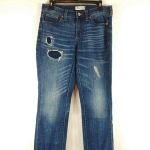 Madewell Slim Boyjean Rip and Repair Size 27 Denim Distressed Jeans Medium Wash